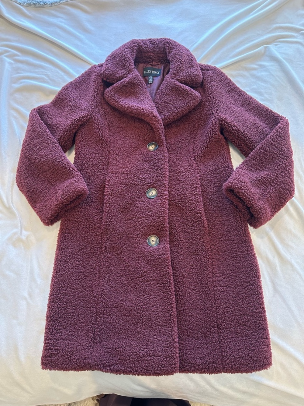 Ellen Tracy Plush Teddy Coat in Plum